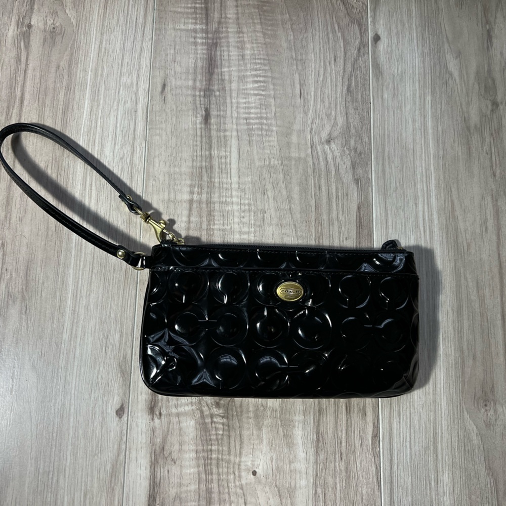 Coach Black Embossed Wristlet